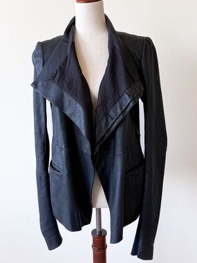 Rick Owens Black Lamb Leather Draped Jacket Coat IT 42 US 8